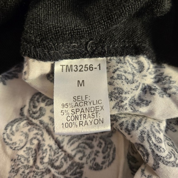 THML Black Cream Damask Contrast Print Long Sleeve fit flare Dress Size Medium - Picture 7 of 8